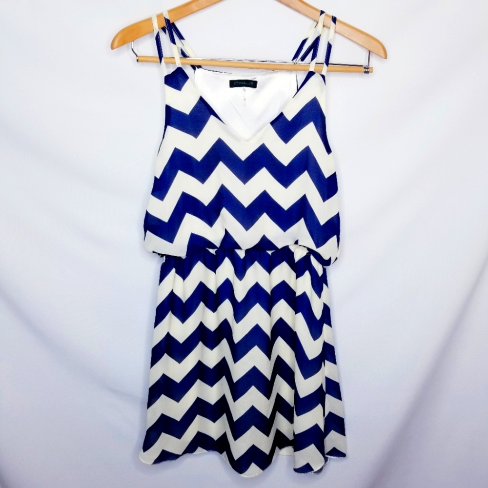 Cals - Navy Chevron Stripe Mini Dress